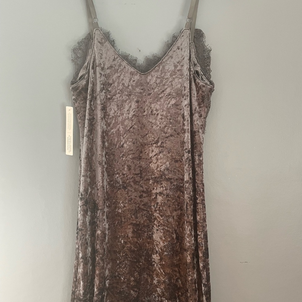 NEW Anthropologie Gray Velvet Chemise with Spaghetti Straps